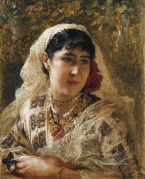 portrait of a seated woman holding a fan Painting - PORTRAIT OF A YOUNG WOMAN JEUNE ORIENTALE Frederick Arthur Bridgman